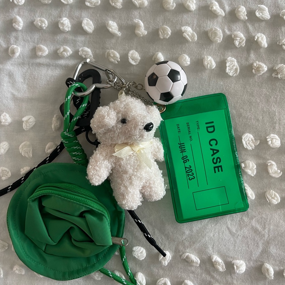 Green ID Case with Teddy Bear Keychain
